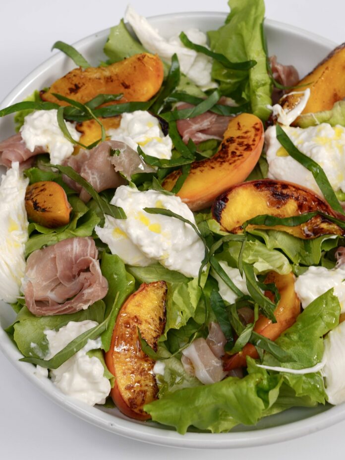 GRILLED PALISADE PEACH BURRATA SALAD — Boulder Nutrition