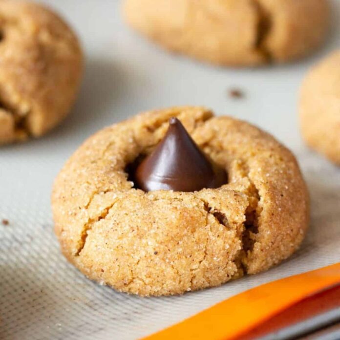 Flourless Pumpkin Spice Peanut Butter Blossom Cookies